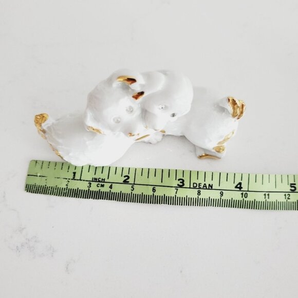 Rare Vintage Capodimonte Italy Gold Leaf Porcelain Crystal Dog Puppy Trinket - Picture 6 of 6